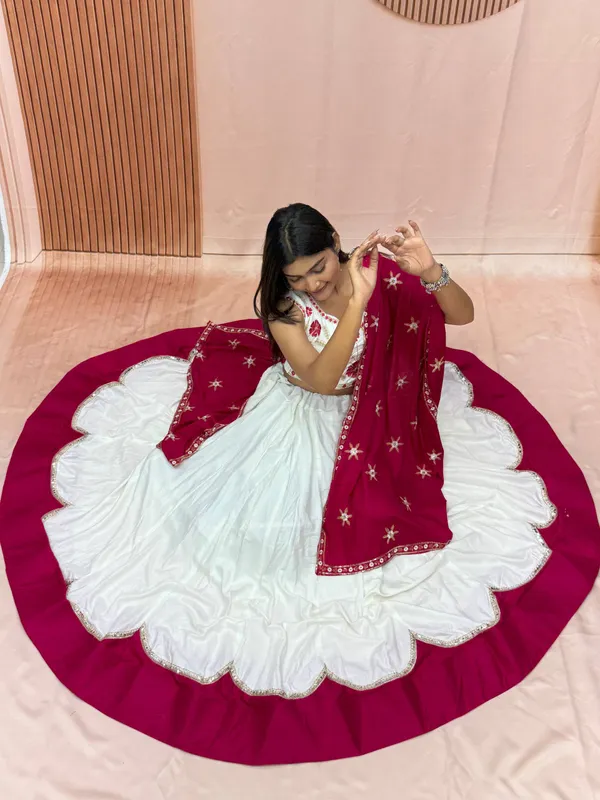 Off-White_And_Rani_Pink_Pure_Cotton_Sequence_Thread_Work_Embroidery_Lehenga_Choli_Set