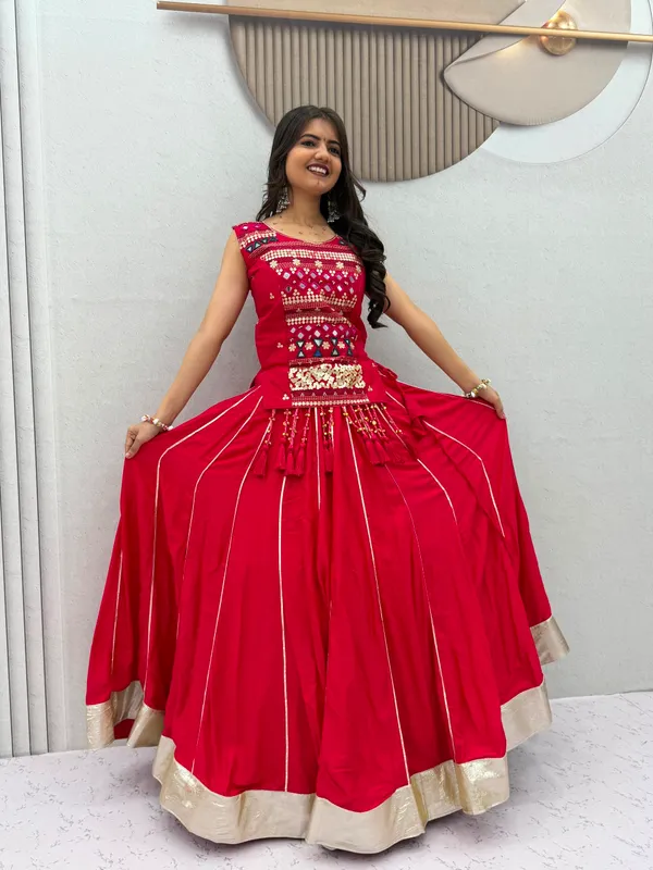 Red_Pure_Cotton_Mirror_Hand_Work_And_Ribbon_Work_Navratri_Chaniya_Choli_Set
