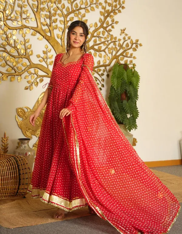 Red_Bandhej_Print_Faux_Georgette_Anarkali_Gown_Set_With_Dupatta_Stitched