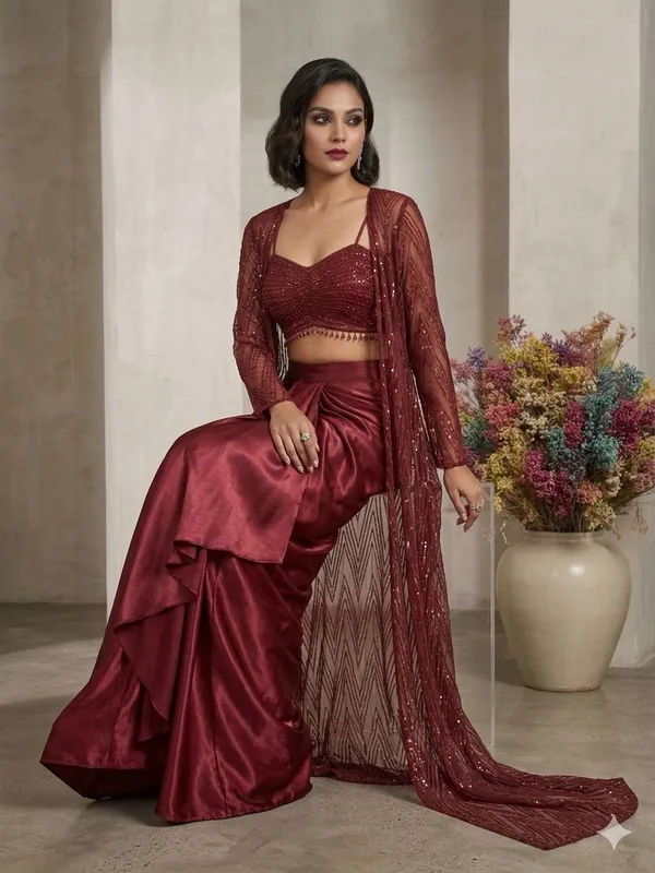 Maroon_Net_Readymade_Stitched_3_Piece_Set_With_Embroidery_And_Sequin_Work