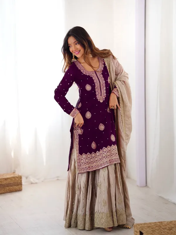 Purple_Embroidered_Sharara_Set_Featuring_Intricate_Zari_Thread_Work_And_A_Matching_Dupatta
