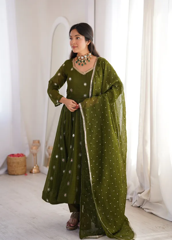 Green_Flared_Anarkali_Kurta_Set_With_Matching_Trousers_And_A_Dupatta