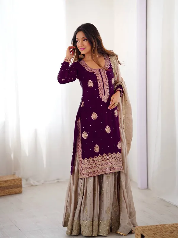 Purple_Embroidered_Sharara_Set_Featuring_Intricate_Zari_Thread_Work_And_A_Matching_Dupatta