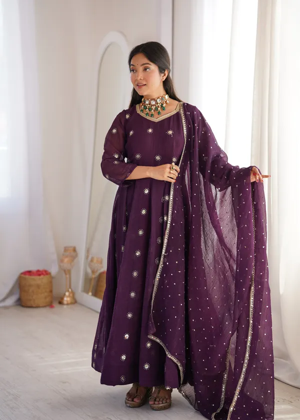 Purple_Flared_Anarkali_Kurta_Set_With_Matching_Trousers_And_A_Dupatta