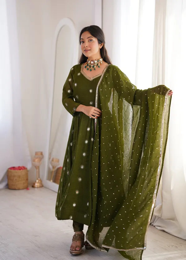 Green_Flared_Anarkali_Kurta_Set_With_Matching_Trousers_And_A_Dupatta