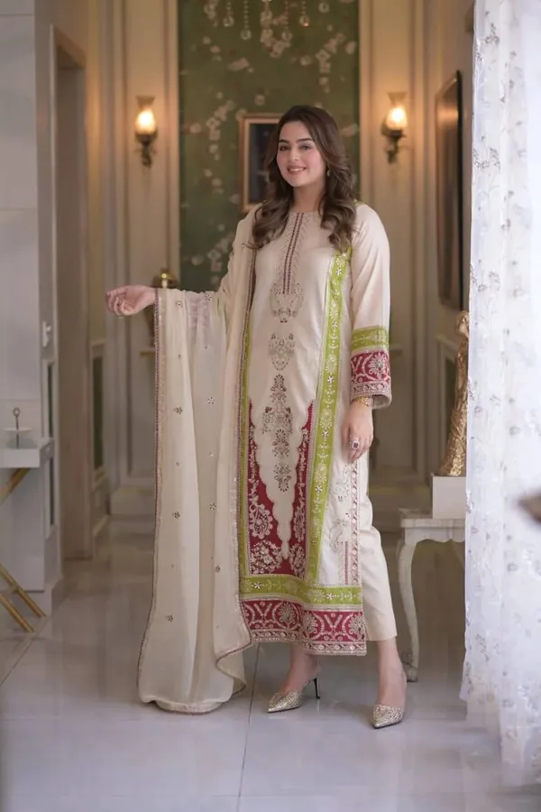 Cream_Roman_Silk_Embroidery_Kurti_Set