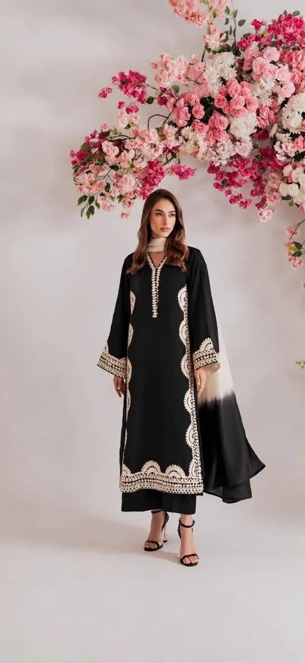 Black_Slub_Cotton_Straight_Thread_Work_Kurti_Set_For_Women
