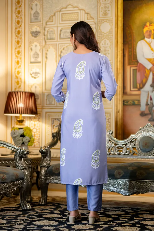 Lavender_Rayon_Printed_Kurta_Pant_Set_With_Chanderi_Dupatta