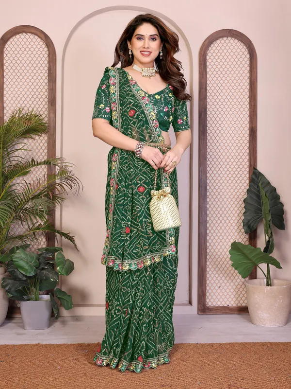 Green_Georgette_Bandhej_Print_Cutwork_Lace_Border_Saree_For_Women