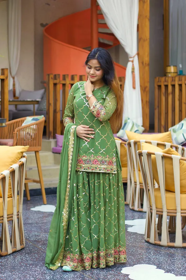 Green_Silk_Anarkali_Embroidered_Sharara_Kurti_Set_For_Women