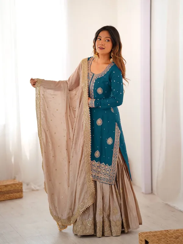Blue_Embroidered_Sharara_Set_Featuring_Intricate_Zari_Thread_Work_And_A_Matching_Dupatta