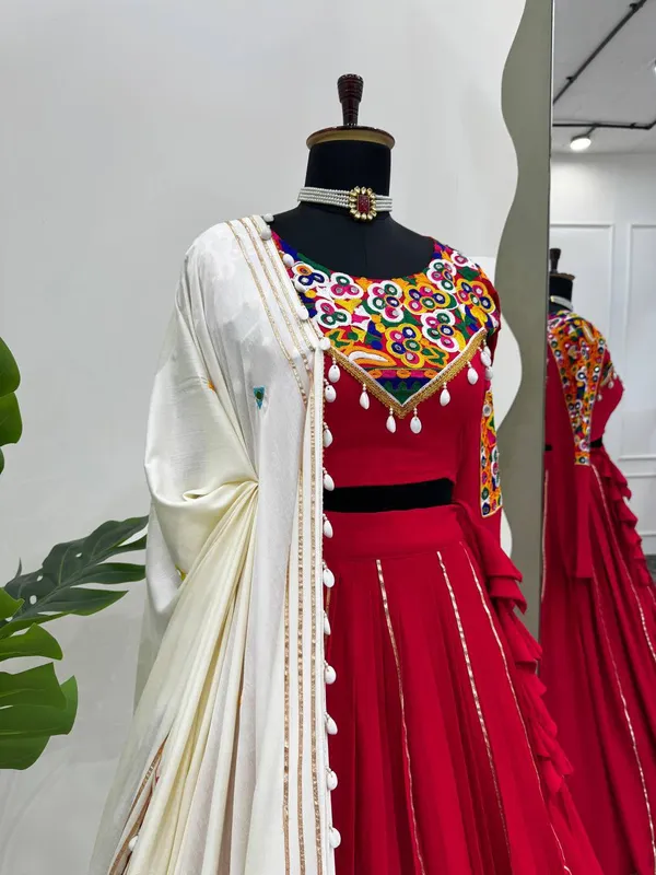 Red_Premium_Rayon_Silk_Semi-Stitched_Lehenga_Set_With_Real_Mirror_And_Kodi_Lace_Work