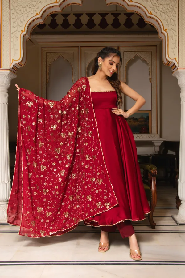 Red_Color_Hand_Work_Anarkali_Suit_Set_Of_3