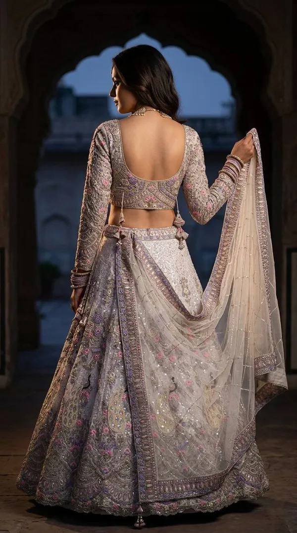 Grey_Embroidered_Lehenga_Choli_Set_For_Women