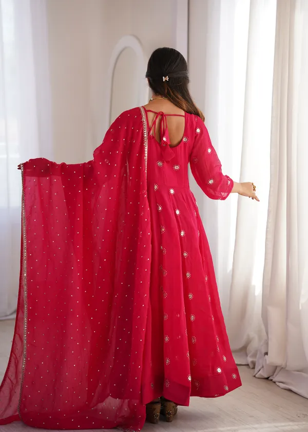 Rani_Pink_Flared_Anarkali_Kurta_Set_With_Matching_Trousers_And_A_Dupatta
