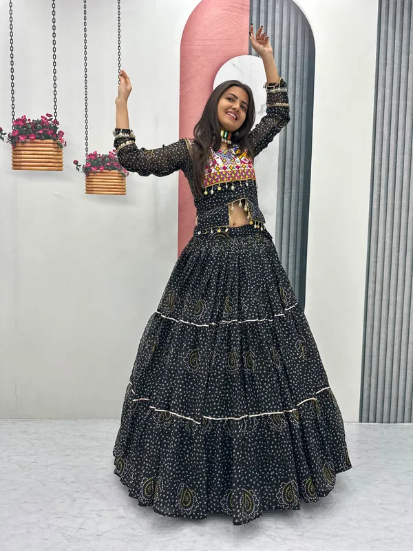 Black_Faux_Georgette_Bandhani-Printed_Navratri_Chaniya_Choli_With_Traditional_Kutchi_Thread_Embroidery_And_Codi_Work