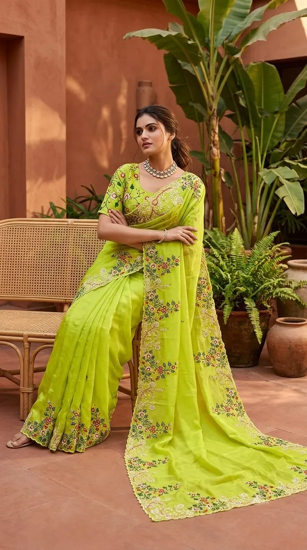 Green_Jimmy_Silk_Saree_Adorned_With_Intricate_Floral_Embroidery_And_A_Scalloped_Border