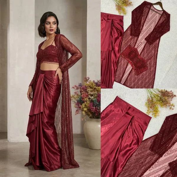 Maroon_Net_Readymade_Stitched_3_Piece_Set_With_Embroidery_And_Sequin_Work