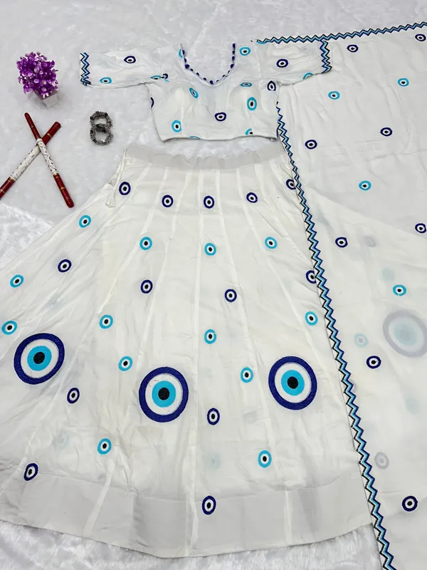 White_Pure_Cotton_Evil_Eye_Embroidery_Heavy_Thread_Work_Lehenga_Choli_Set