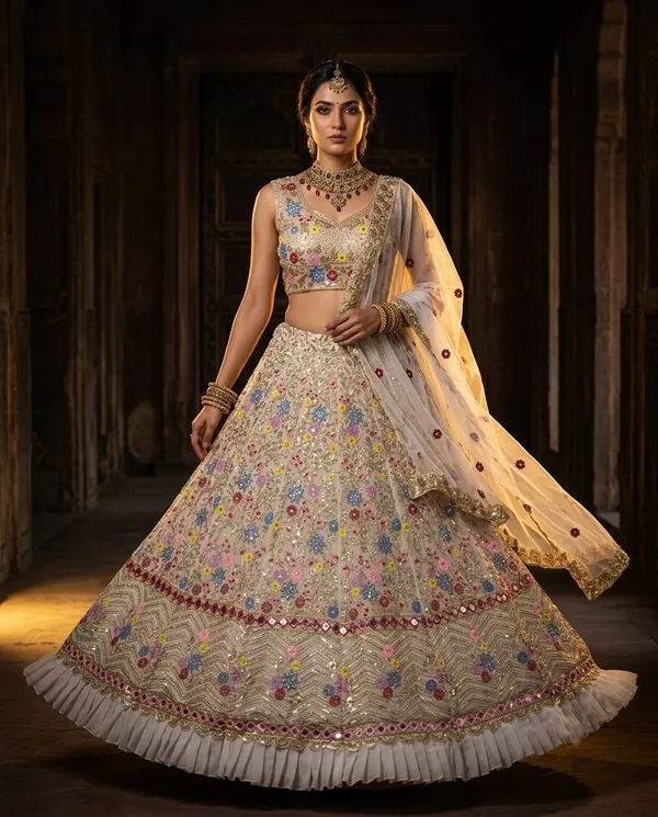 Beige_Embellished_Flared_Lehenga_Choli_For_Women