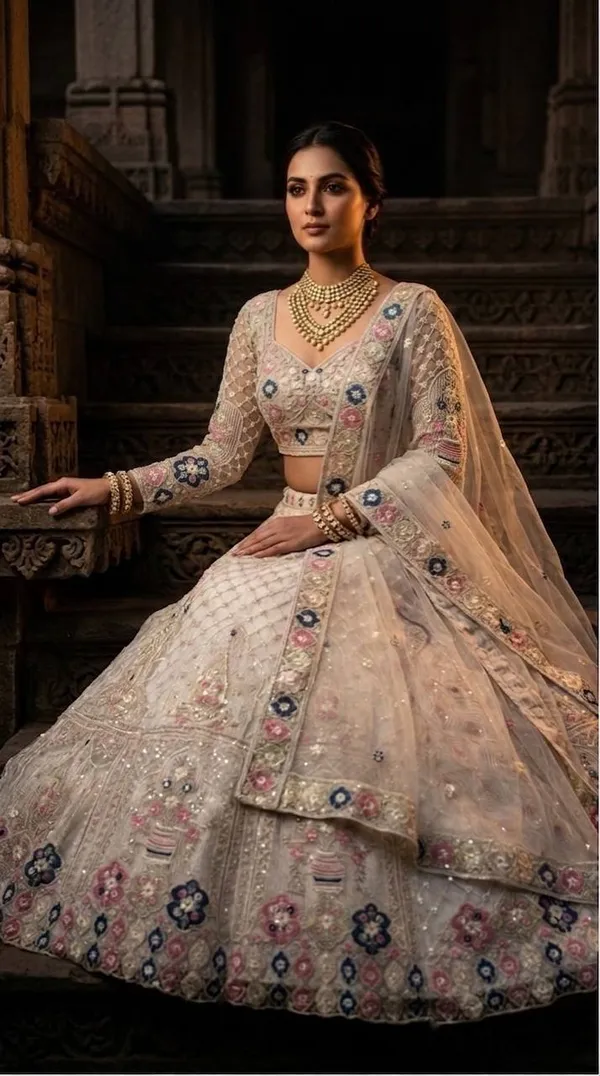 Premium_White_Color_Soft_Net_Embroidered_Lehenga_Choli