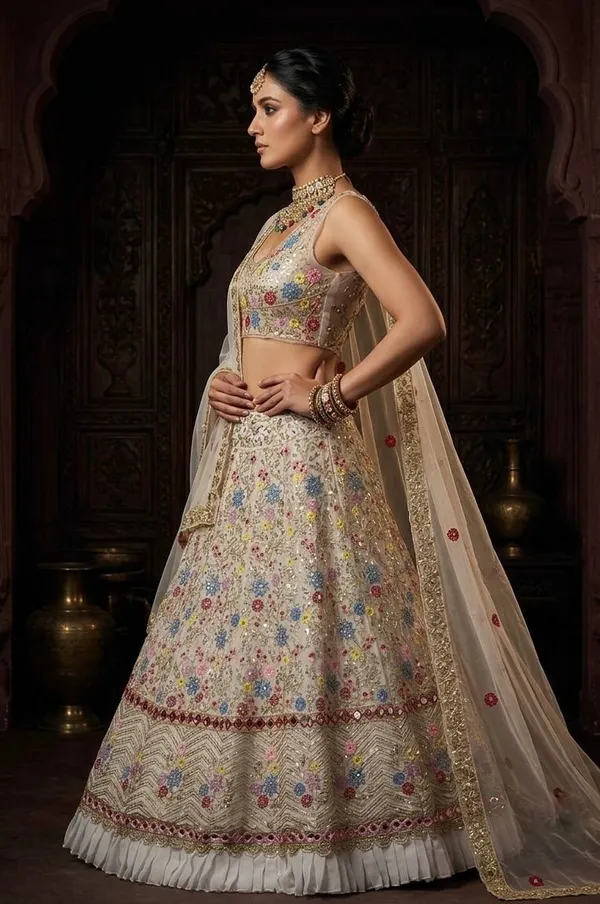 Beige_Embellished_Flared_Lehenga_Choli_For_Women