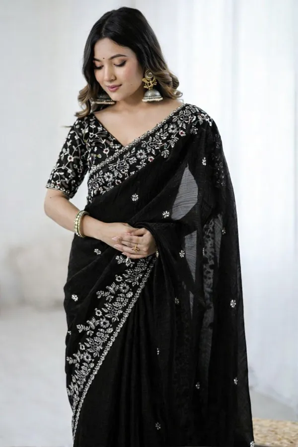 Black_Fendi_Chiffon_Padding_Saree_With_3Mm_Sequins_Embroidery