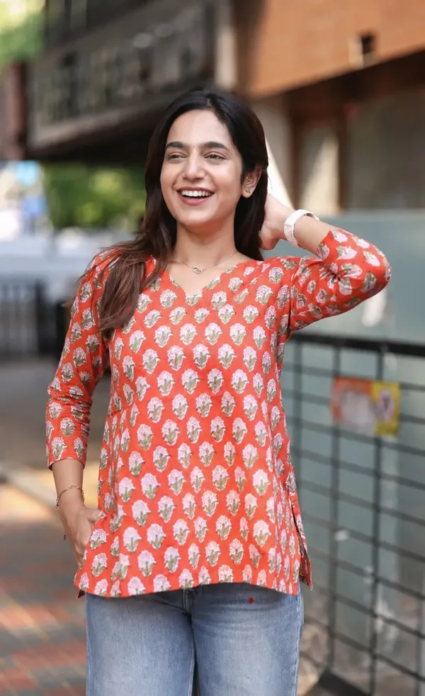 Orange_Jaipur_Hand_Block-Printed_Short_Tunic