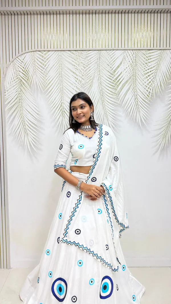 White_Pure_Cotton_Evil_Eye_Embroidery_Heavy_Thread_Work_Lehenga_Choli_Set