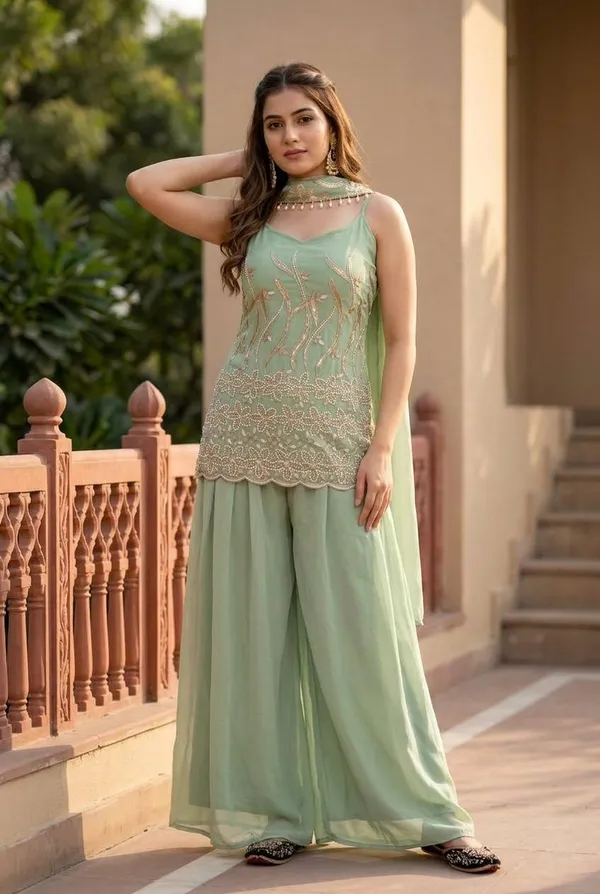Green_Faux_Georgette_Embroidered_Palazzo_Set_Stitched