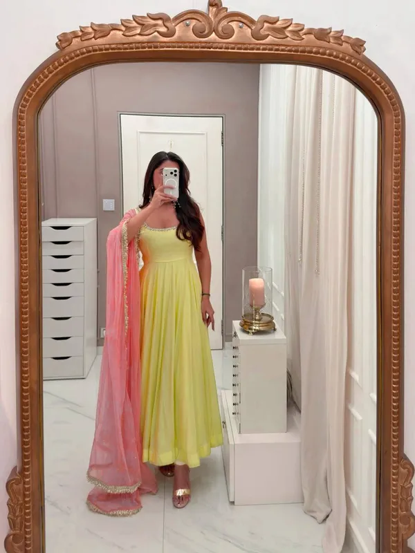 Yellow_Faux_Georgette_Fancy_Lace_Anarkali_Set