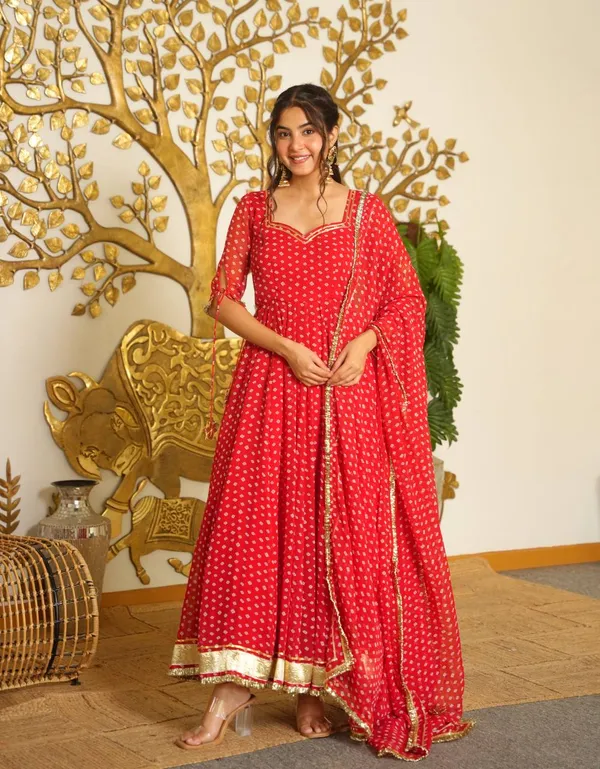 Red_Bandhej_Print_Faux_Georgette_Anarkali_Gown_Set_With_Dupatta_Stitched