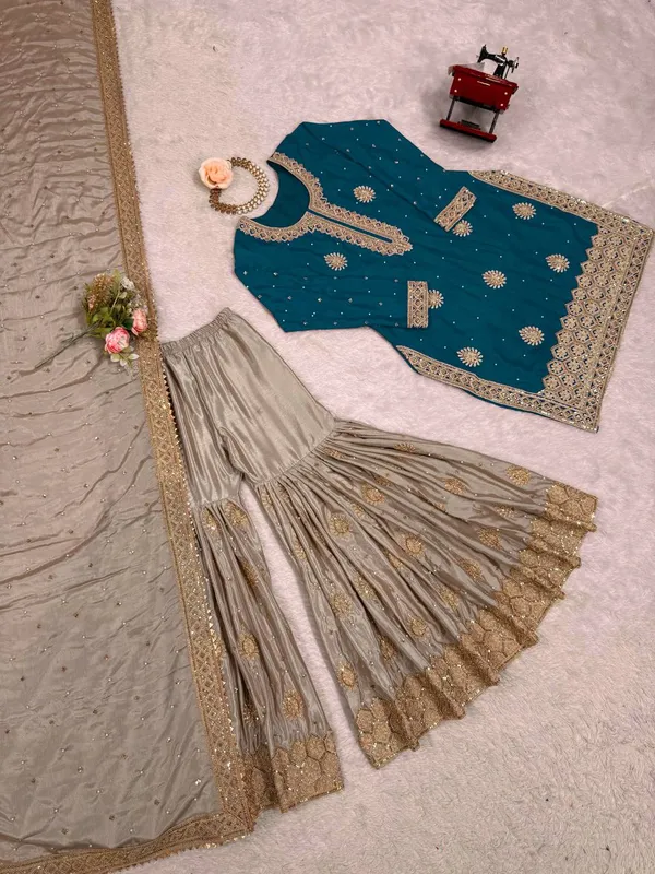Blue_Embroidered_Sharara_Set_Featuring_Intricate_Zari_Thread_Work_And_A_Matching_Dupatta