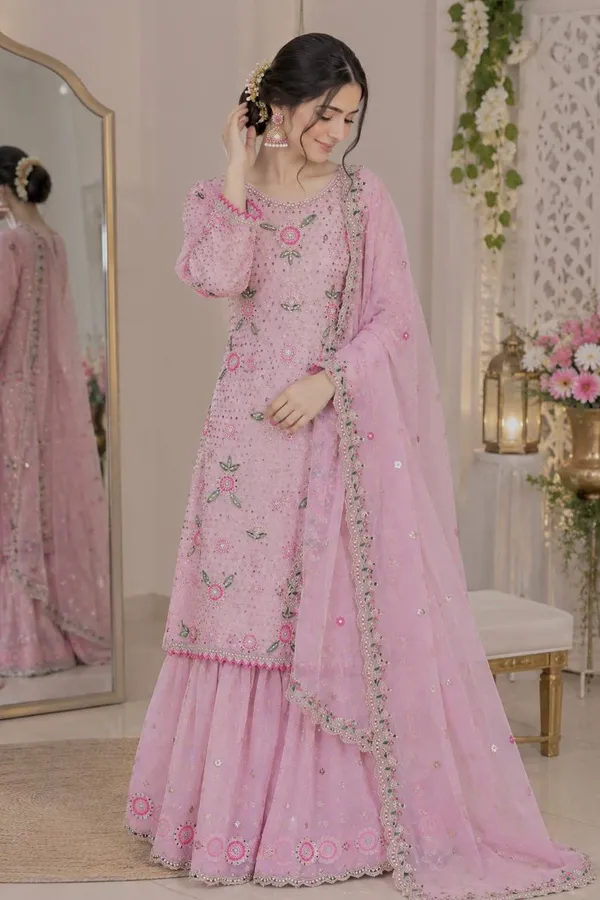 Pink_Floral_Embroidered_Georgette_Kurta_And_Sharara_Set_With_A_Matching_Dupatta