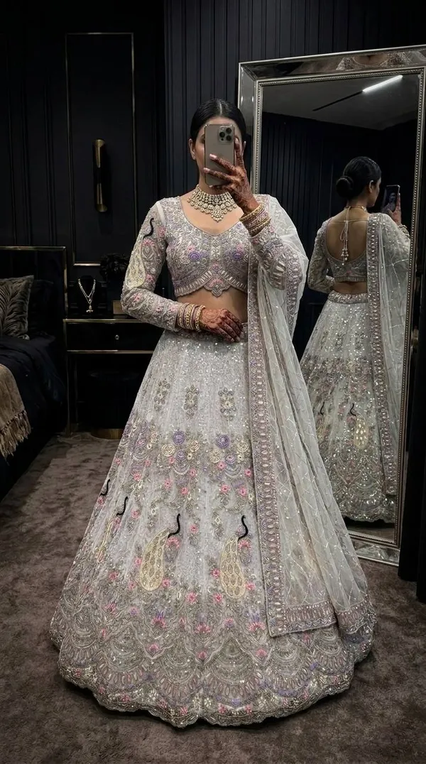 Grey_Embroidered_Lehenga_Choli_Set_For_Women