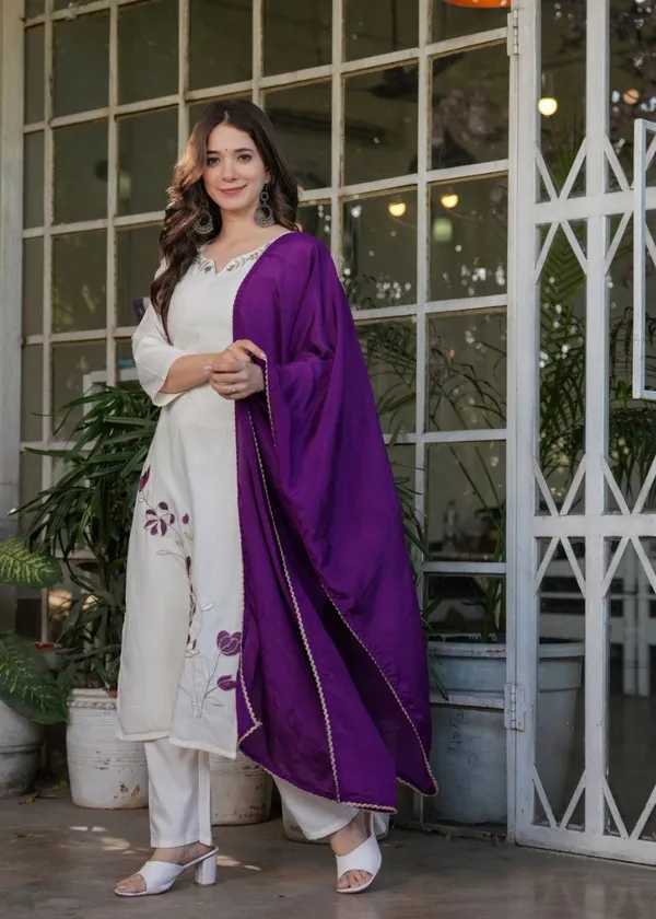 White_Viscose_Rayon_Kurta_Set
