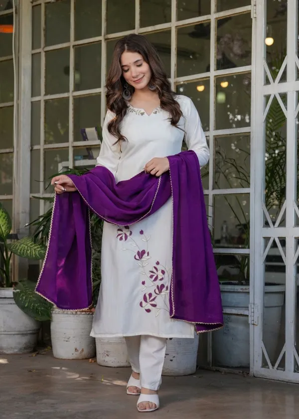 White_Viscose_Rayon_Kurta_Set
