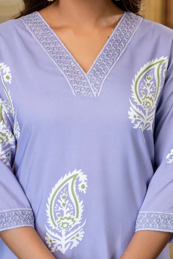 Lavender_Rayon_Printed_Kurta_Pant_Set_With_Chanderi_Dupatta