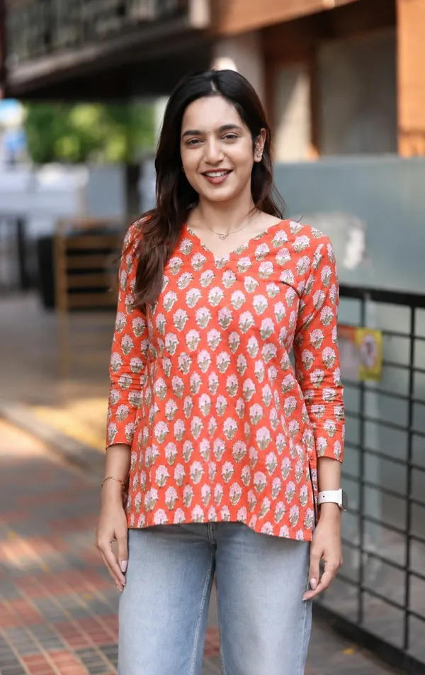 Orange_Jaipur_Hand_Block-Printed_Short_Tunic
