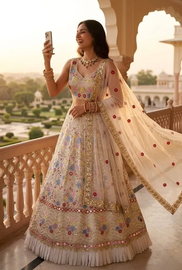 Beige_Embellished_Flared_Lehenga_Choli_For_Women