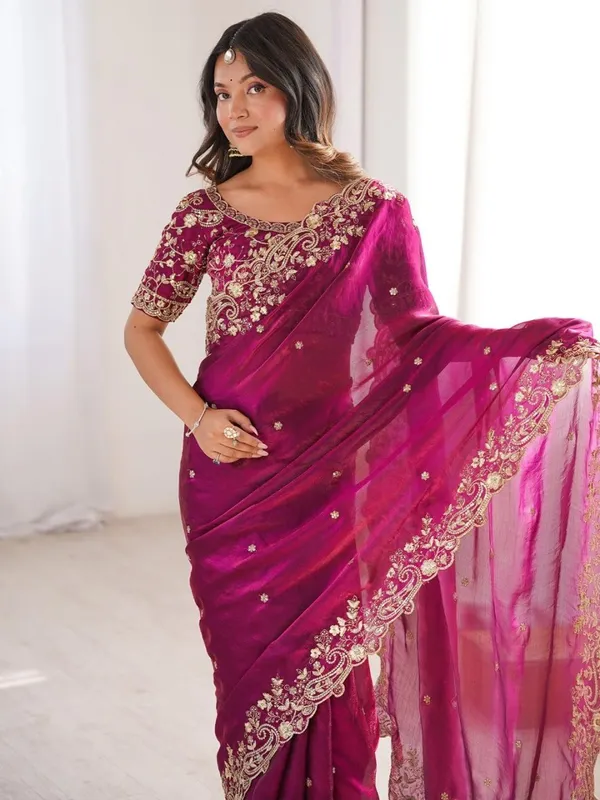 Rani_Pink_Chiffon_Saree_With_Blouse