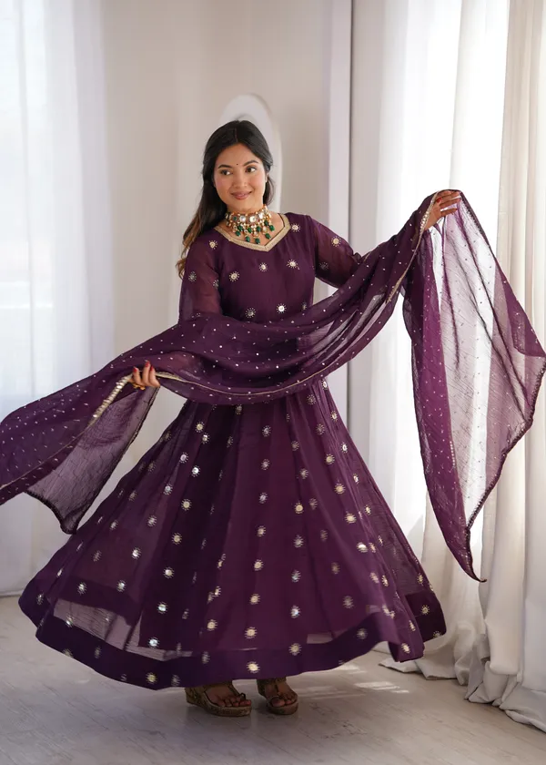 Purple_Flared_Anarkali_Kurta_Set_With_Matching_Trousers_And_A_Dupatta