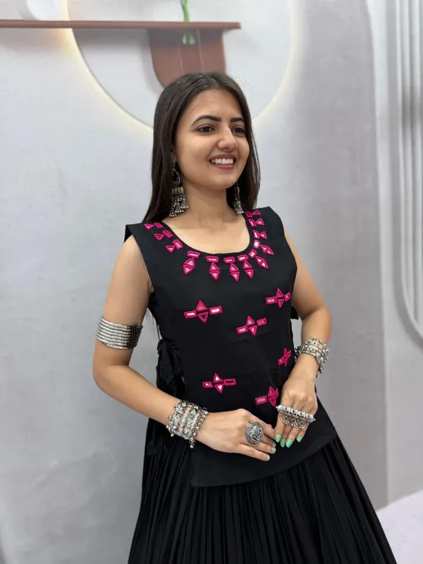 Black_Cotton_Rayon_Flared_Lehenga_Choli_Set_For_Women