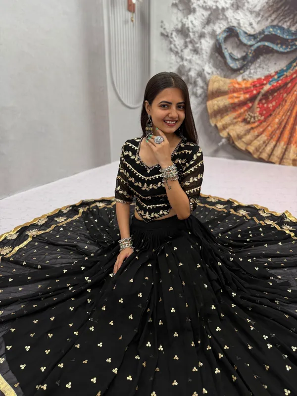 Black_Faux_Georgette_Embroidered_Lehenga_Set