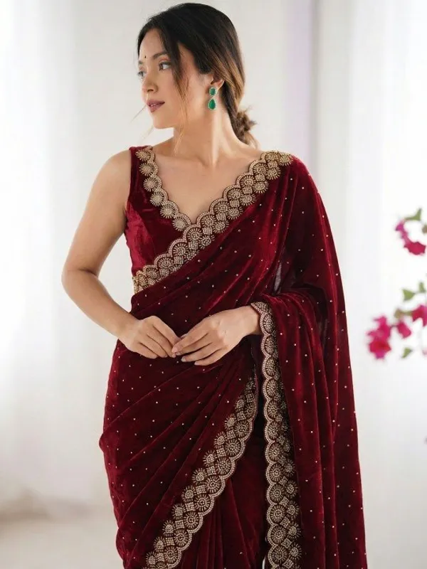Maroon_Premium_Diamond_Work_Saree_For_Wedding