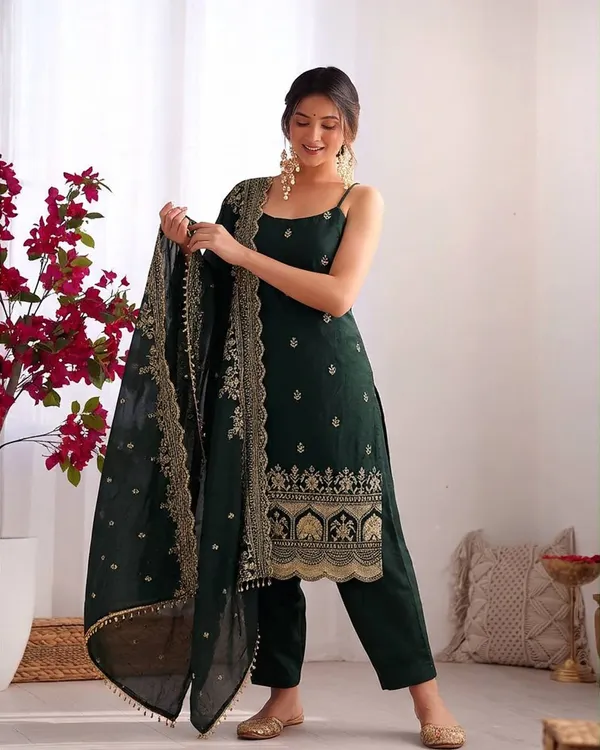 Women_Anarkali_Suit_Set_With_Dupatta,_Fendi_Silk_Kurta_Pant_Set