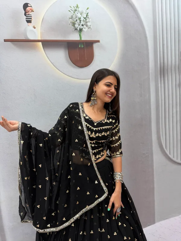 Black_Faux_Georgette_Embroidered_Lehenga_Set