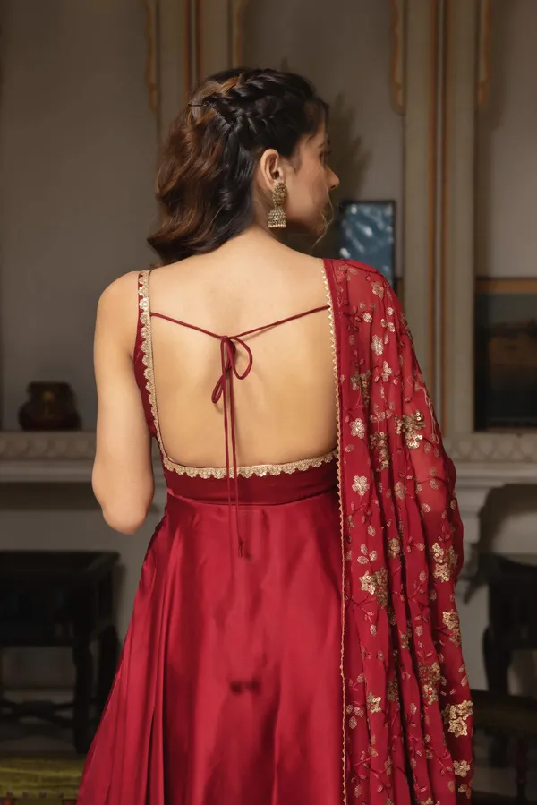 Red_Color_Hand_Work_Anarkali_Suit_Set_Of_3
