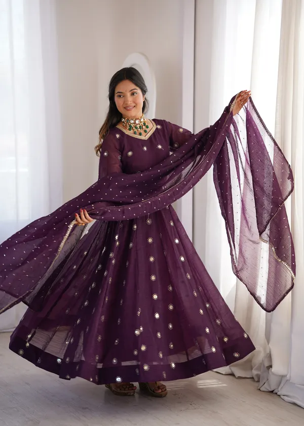 Purple_Flared_Anarkali_Kurta_Set_With_Matching_Trousers_And_A_Dupatta