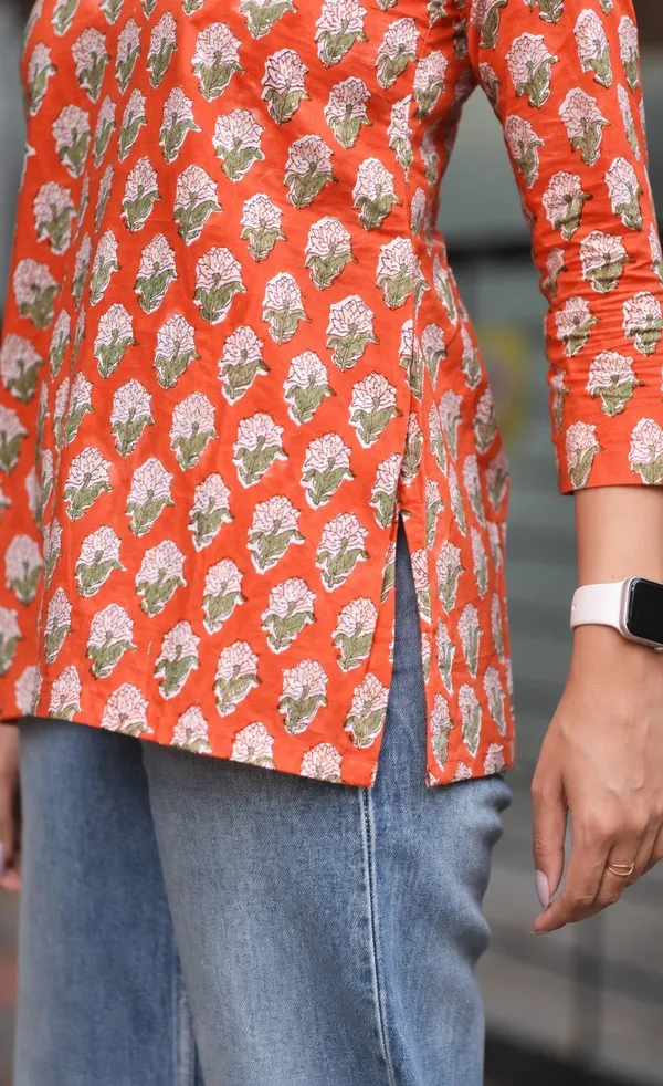 Orange_Jaipur_Hand_Block-Printed_Short_Tunic